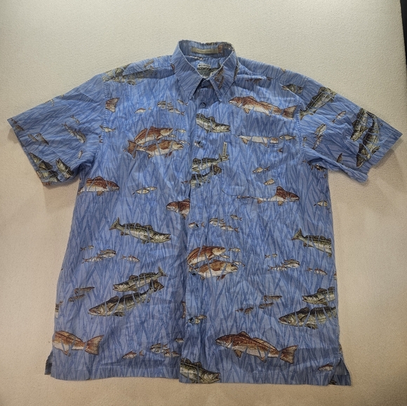 Columbia Other - Columbia River Lodge Fish Print Shirt XL Blue Short Sleeve